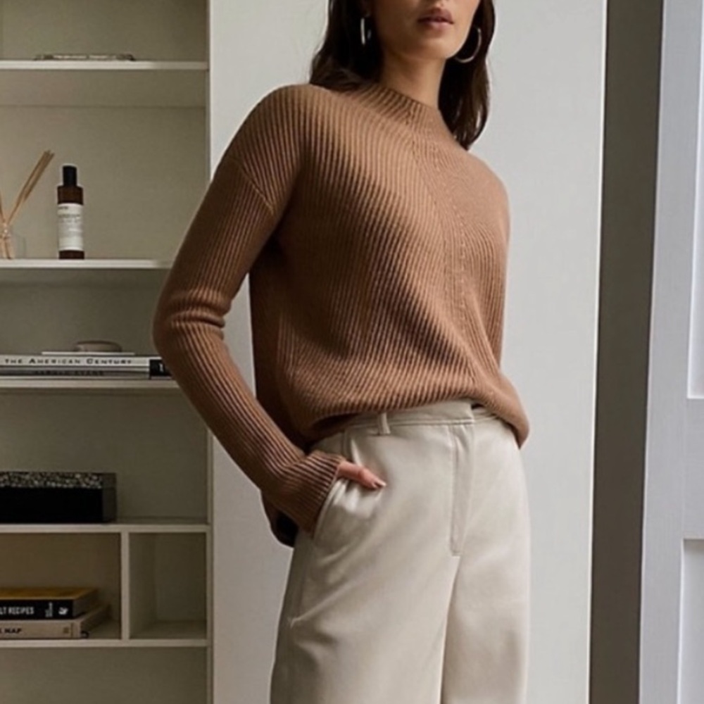 Babaton Tan Crew Neck Sweater with Relaxed Fit
